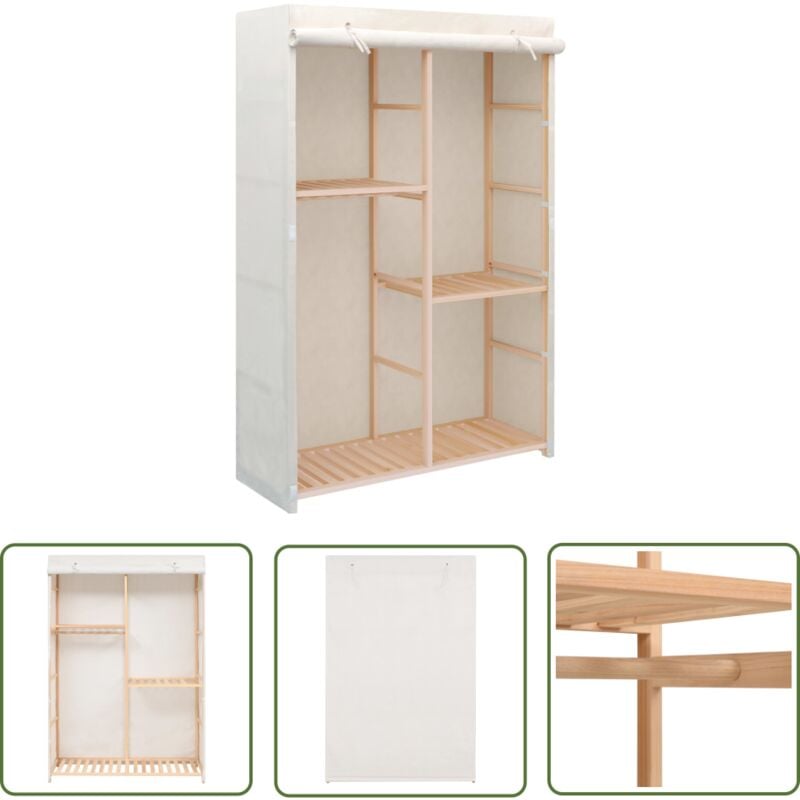 Garde-robe à 3 niveaux 110 x 40 x 170 cm - Armoire Blanche - Armoire Rangements - Meuble Rangement - Dressing - Placard - The Living Store