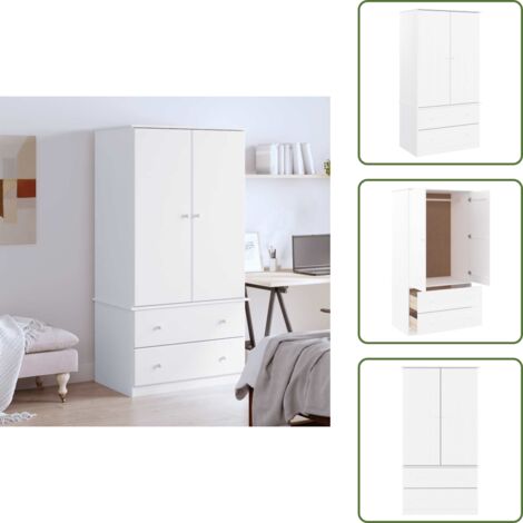 The Living Store Garde-robe ALTA blanc 90x55x170 cm bois massif de pin - Armoire Blanche - Armoire À Vêtements - Meuble Rangement - Dressing - Commode