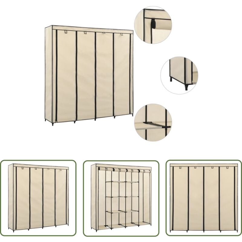 The Living Store Garde-robe avec 4 compartiments Crème 175x45x170 cm - Armoire - Placard - Rangement - Vêtement - Chaussure