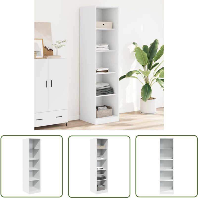 The Living Store - Garde-robe Blanc 50x50x200 cm Bois d'ingénierie - Armoire Blanche - Placard Blanc - Dressing Blanc - Meuble Rangement - Commode