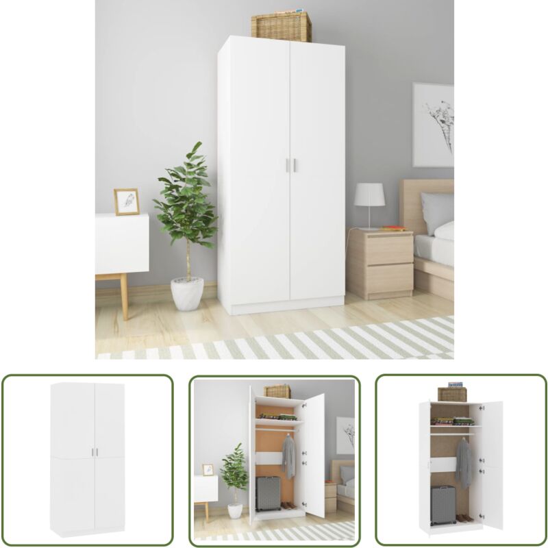 The Living Store - Garde-robe Blanc 90x52x200 cm Bois d'ingénierie - Armoire Blanche - Armoire Design - Meuble Rangement - Dressing Compact - Placard