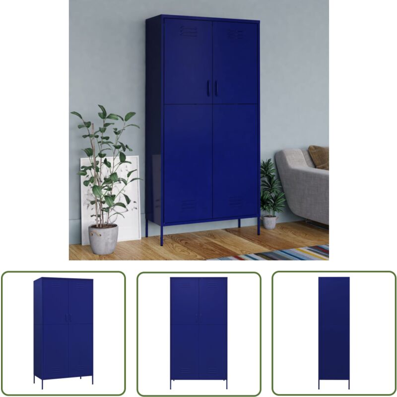 The Living Store - Garde-robe Bleu marine 90x50x180 cm Acier - Armoire - Meuble De Rangement - Placard - Dressing - Commode