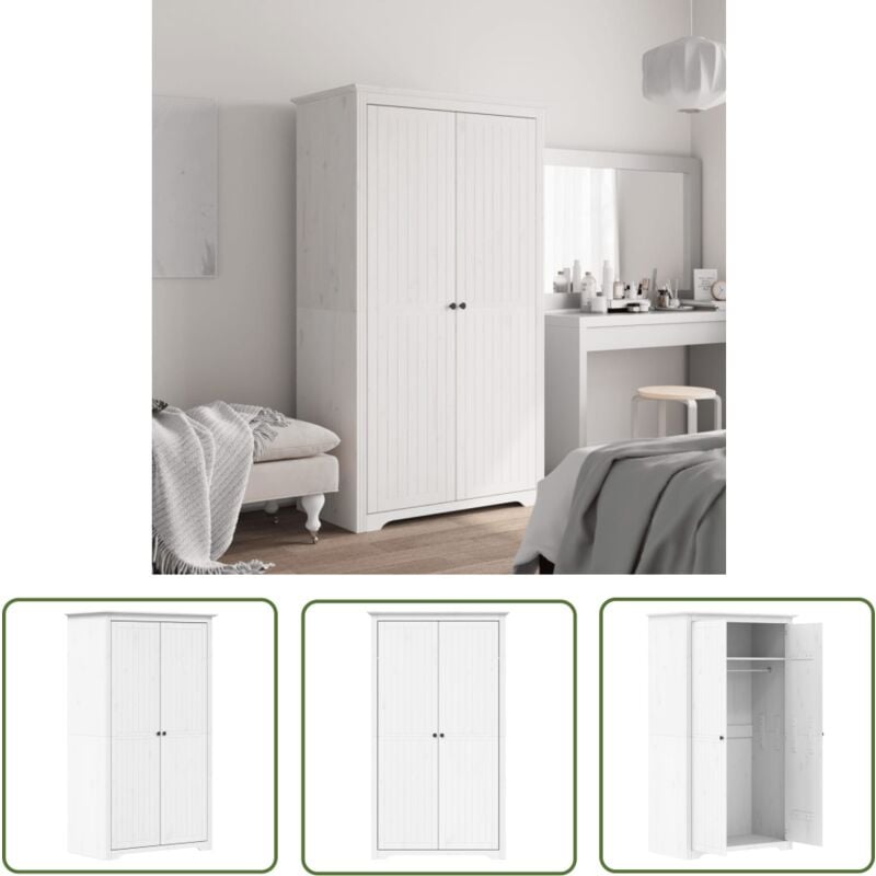 The Living Store - Garde-robe bodo blanc 99x53,5x173 cm bois massif de pin - Garderobe - Armoire - Meuble De Rangement - Dressing - Mobilier Français