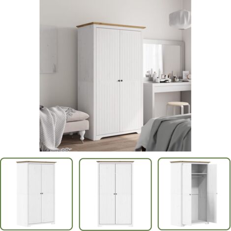 The Living Store Garde-robe BODO blanc marron 99x53,5x173 cm bois massif de pin - Meubles De Rangements - Armoire - Placard - Meuble De Chambre - Dressing