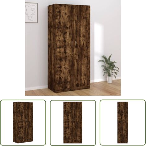 The Living Store Garde-robe Chêne fumé 90x52x200 cm Bois d'ingénierie - Meuble De Rangement - Armoire - Placard - Dressing - Meuble Chambre