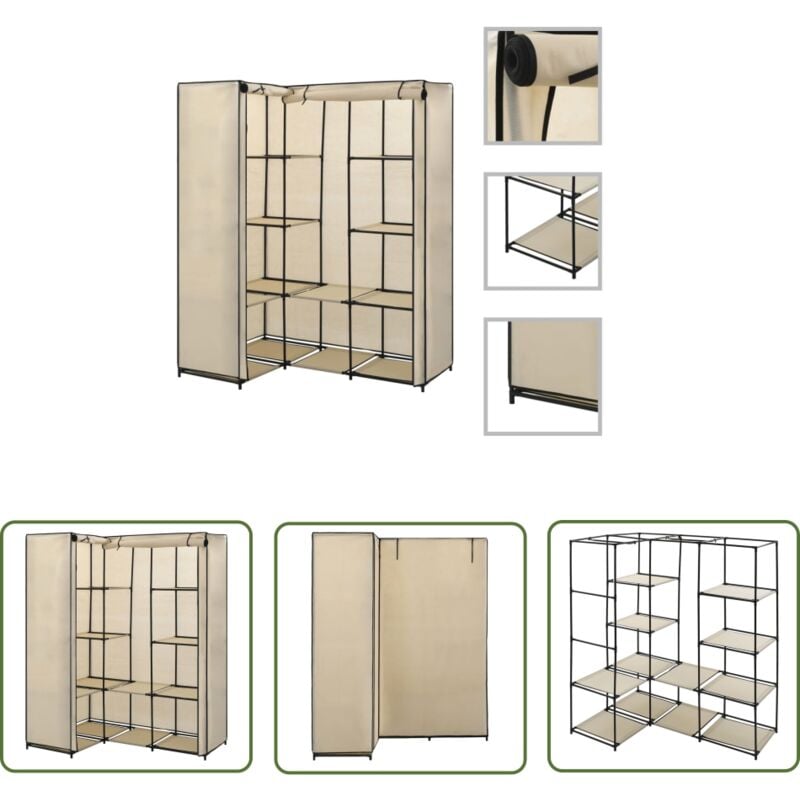 Hommoo - The Living Store Garde-robe d'angle Crème 130 x 87 x 169 cm - Armoire D'angle - Rangement - Placard - Vestiaire - Commode