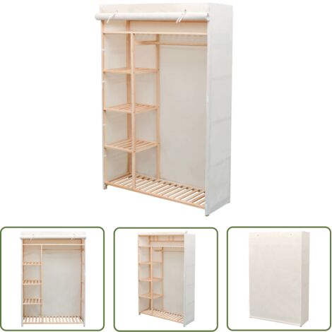 The Living Store Garde-robe en tissu et bois de pin 110x40x170 cm - Garderobe - Armoire - Meuble Rangement - Placard - Dressing