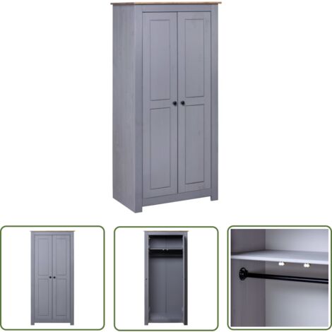 The Living Store Garde-robe Gris 80x50x171,5 cm Pin massif Assortiment Panama - Garderobe - Armoire - Meuble Rangement - Dressing - Placard