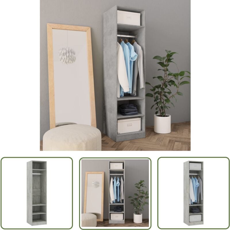 The Living Store - Garde-robe Gris béton 50x50x200 cm Bois d'ingénierie - Armoire - Meuble Rangement - Armoire Vestiaire - Dressing Compact