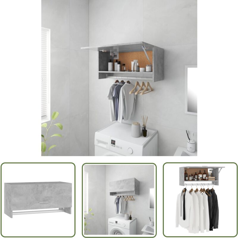 The Living Store - Garde-robe gris béton 70x32,5x35 cm bois d'ingénierie - Garderobe - Meuble Rangement - Armoire Suspendu - Dressing Compact