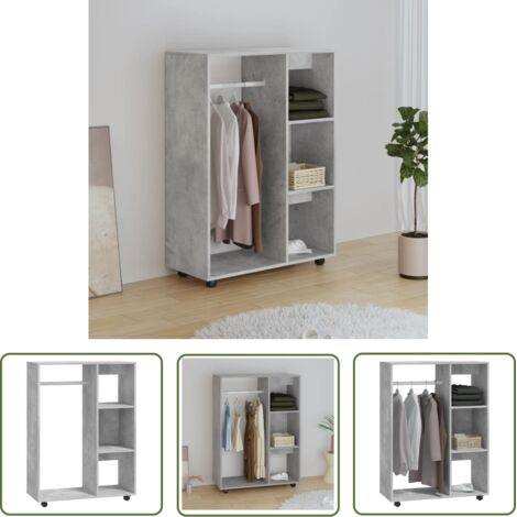 The Living Store Garde-robe Gris béton 80x40x110 cm Bois d’ingénierie - Garderobe - Meuble Rangement - Armoire - Dressing - Commode