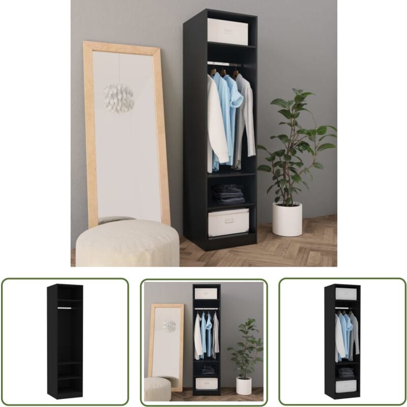 Garde-robe Noir 50x50x200 cm Bois d'ingénierie - Armoire - Meuble Rangement - Armoire Noir - Dressing Compact - Commode - The Living Store