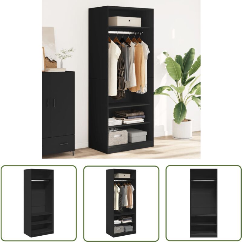 The Living Store - Garde-robe noir 80x50x200 cm bois d'ingénierie - Armoire - Meuble Rangement - Dressing - Placard - Rangement Intérieur
