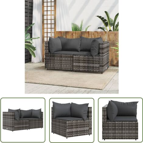 The Living Store Garten-Ecksofas mit Kissen 2 Stk. Grau Poly Rattan - Gartensorga - Eckcouch - Lounge Set - Gartenmöbeln - Rattan Möbel