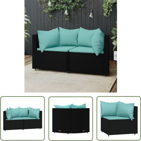 The Living Store Garten-Ecksofas mit Kissen 2 Stk. Schwarz Poly Rattan - Gartensorgen - Outdoor Möbel - Lounge Set - Gartenecke - Rattan Gartenmöbel