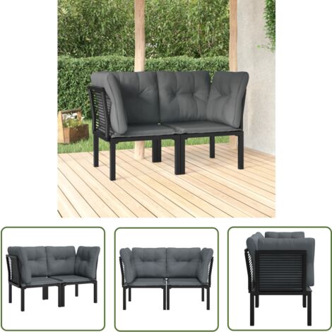 The Living Store Garten-Eckstühle mit Kissen 2 Stk. Schwarz & Grau Poly Rattan - Gartensessel - Outdoor Möbel - Lounge Set - Gartenlounge - Rattan Gartenmöbel