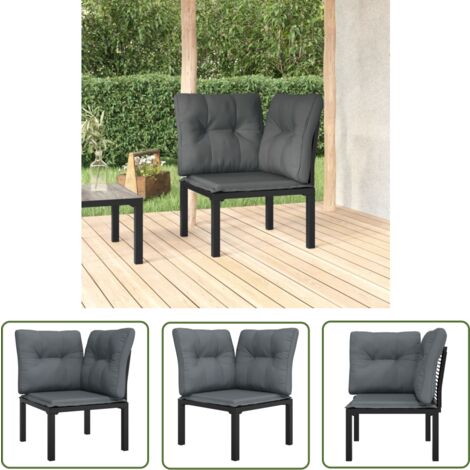 The Living Store Garten-Eckstuhl mit Kissen Schwarz und Grau Poly Rattan - Gartenstuhl - Esszimmerstuhl - Lounge Chair - Outdoor Möbel - Balkonmöbel