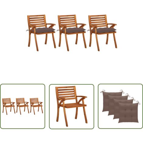 The Living Store Garten-Essstühle mit Kissen 3 Stk. Massivholz Akazie - Gartensessel - Holzsessel - Akazienholzessel - Outdoor Sessel - Esszimmerstühle
