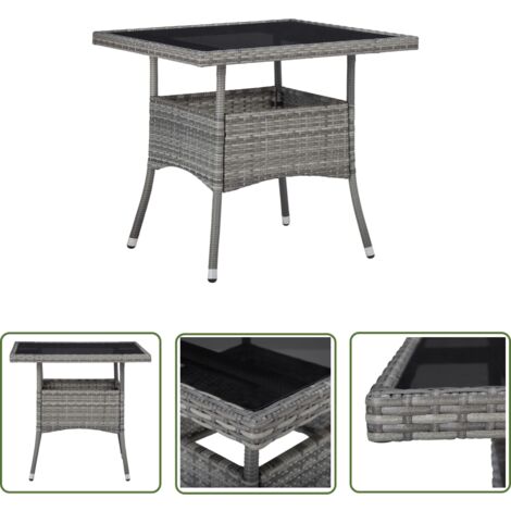 The Living Store Garten-Esstisch Grau Poly Rattan und Glas - Gartentisch - Esstisch - Outdoor Möbel - Polyrattan Tisch - Gartenmöbel