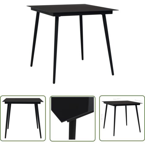 The Living Store Garten-Esstisch Schwarz 80x80x74 cm Stahl und Glas - Gartenstuhl - Esstisch - Balkonmöbel - Terrassenmöbeln - Edelstahl