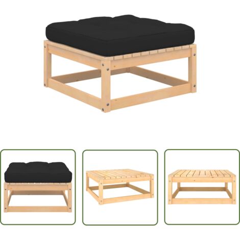The Living Store Garten-Fußhocker mit Kissen Massivholz Kiefer - Gartenfusshocker - Kiefernholz - Lounge Möbel - Outdoor Furniture - Gartenstuhl