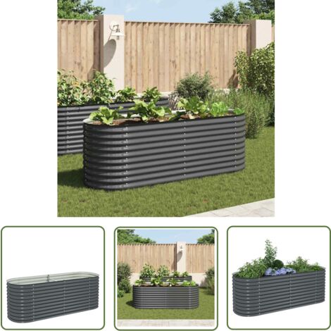 The Living Store Garten-Hochbeet 240 x 80 x 81 cm Verzinkter Stahl Grau - Gartenhochbeet - Stahlteich - Balkonbepflanzung - Gartendekoration - Pflanzenbehälter