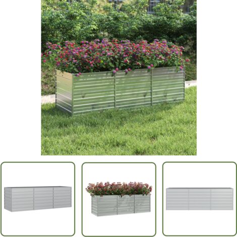 The Living Store Garten-Hochbeet 240x80x77 cm Verzinkter Stahl Silbern - Gartenhochbeet - Metallhochbeet - Stahlteich - Blumengarten - Gemüsegarten