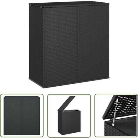 The Living Store Garten-Kissenbox PE Rattan 100x49x103,5 cm Schwarz - Gartenkiste - Außenschrank - Stauraum - Gartenaufbewahrung - Wetterfest