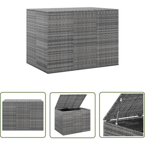 The Living Store Garten-Kissenbox PE Rattan 145x100x103 cm Grau - Gartenkiste - Außenkasten - Stauraum - Sitzplatz Dekoration - Wetterfest