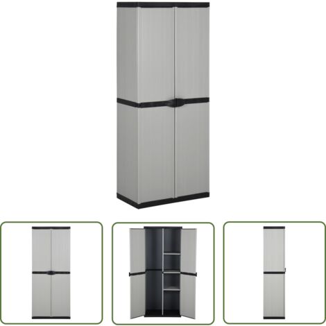 The Living Store Garten-Lagerschrank mit 3 Böden Grau & Schwarz 68x40x168 cm - Gartenschrank - Lagerschank - Außenaufbewahrung - Werkzeuglagerung - Gardenausstattung