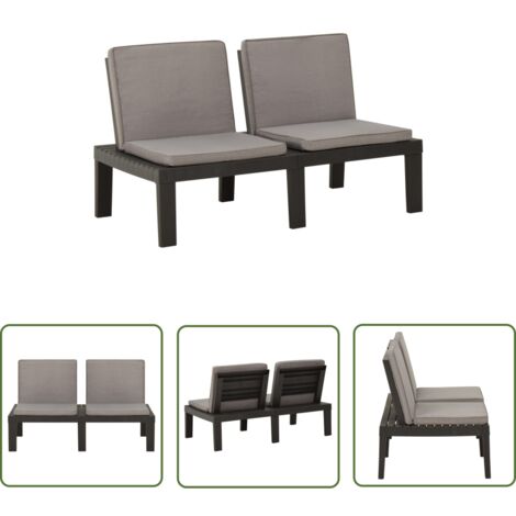 The Living Store Garten-Lounge-Bank mit Auflagen Kunststoff Grau - Gartenzubehör - Gartenbank - Lounge Möbel - Outdoor Möbel - Sitzgelegenheit
