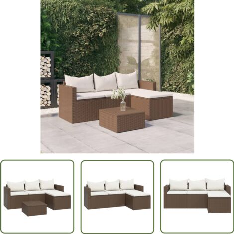 The Living Store Garten-Lounge-Set Braun Poly Rattan - Gartengeräte - Gartenmöbel - Loungeset - Outdoor Möbel - Rattanmöbel