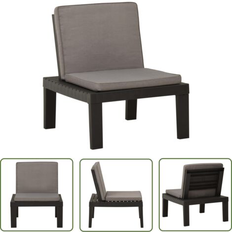 The Living Store Garten-Lounge-Stuhl mit Auflage Kunststoff Grau - Gartensessel - Lounge Chair - Gartenmöbel - Outdoor Möbel - Kunststoffe Gartenstuhl