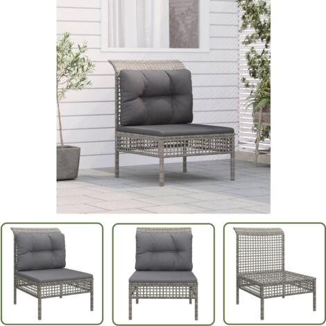 The Living Store Garten-Mittelsofa mit Kissen Grau Poly Rattan - Gartenmöbel - Outdoor Möbel - Lounge Set - Rattan Gartenmöbel - Polyethylen Gartenmöbel