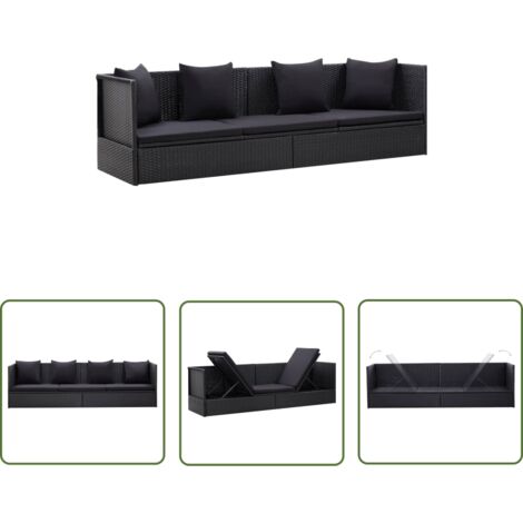 The Living Store Garten-Sofabett mit Kissen Poly Rattan Schwarz - Sonnenliege - Gartenliege - Loungebett - Rattan Möbel - Outdoor Möbel
