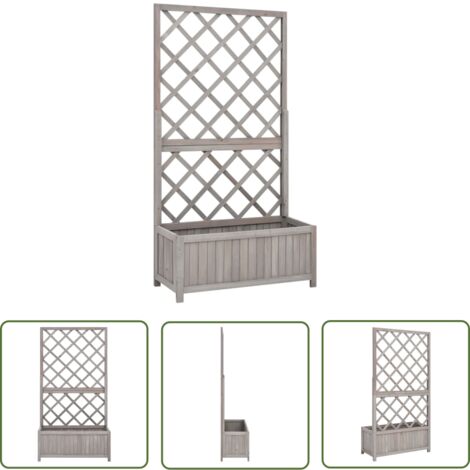The Living Store Garten-Spalier mit Blumenkasten Grau 70x30x135 cm Tannenholz - Holz Spaliere - Gartendekoration - Blumentopf - Rankhilfe - Tanne