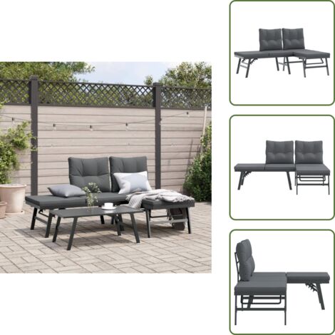 The Living Store Gartenbänke mit Kissen 2 Stk. Schwarz Pulverbeschichteter Stahl - Gartenbank - Außenbank - Esszimmerstuhl - Balkonmöbeln - Terrassenmöbel