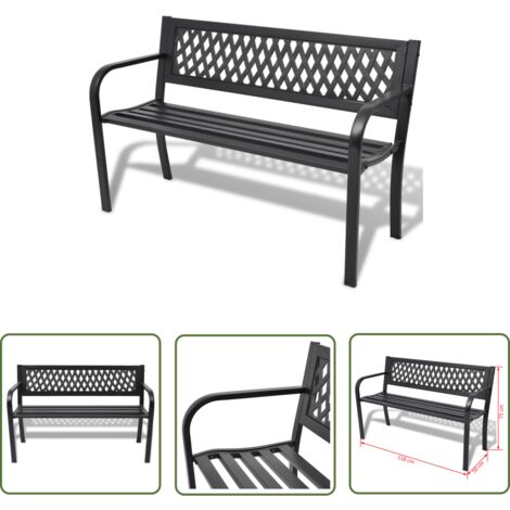 The Living Store Gartenbank 118 cm Stahl Schwarz - Gartenzitmöbel - Gartenbank - Metallbank - Outdoor Möbel - Balkonmöbel