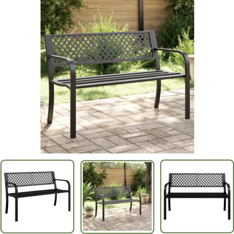 The Living Store Gartenbank 119 cm Schwarz Stahl - Gartenzittel - Gartenbank - Stahlausstattung - Outdoor Möbel - Balkonmöbeln