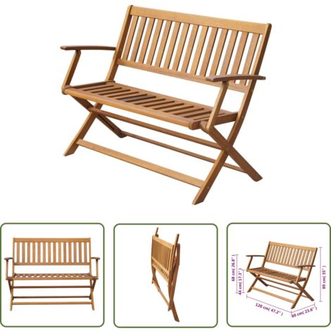 The Living Store Gartenbank 120 cm Massivholz Akazie - Holz Gartenbank - Akaziengartenbank - Klappbare Gartenbank - Gartenmöbel - Balkonmöbel
