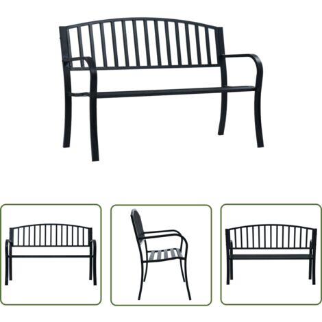 The Living Store Gartenbank 125 cm Schwarz Stahl - Gartenzitmöbel - Gartenbank - Metallbank - Stahlausstattung - Outdoor Möbel