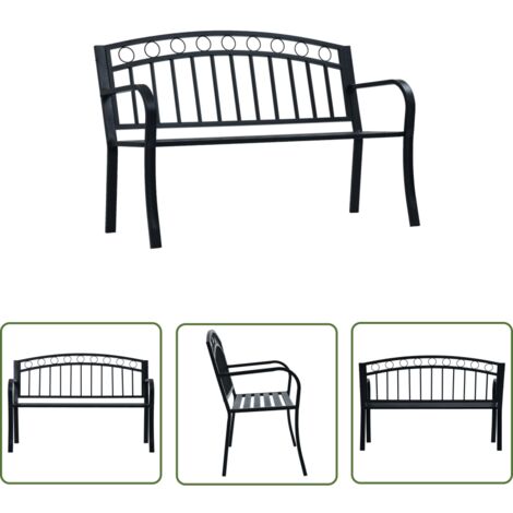 The Living Store Gartenbank 125 cm Schwarz Stahl - Gartenzubehör - Gartenbank - Metallbank - Stahlausstattung - Outdoor Möbel