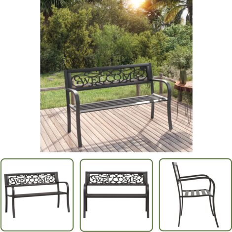 The Living Store Gartenbank 125 cm Stahl Schwarz - Gartenbank - Sitzbank - Outdoor Möbel - Balkonmöbel - Terrassentisch