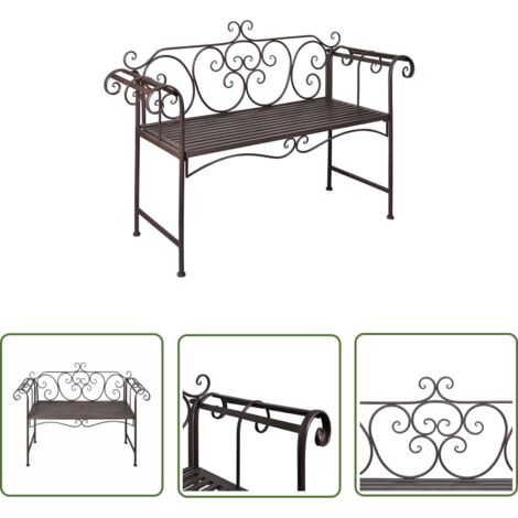The Living Store Gartenbank 132 cm Stahl Antik Braun - Gartenbank - Metall Gartenbank - Gartenmöbel - Balkonmöbel - Outdoor Möbel