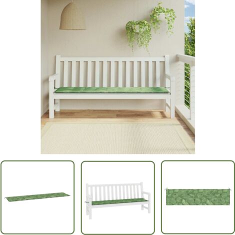 The Living Store Gartenbank-Auflage Blattmuster 200x50x3 cm Stoff - Gartenbank Auflagen - Outdoor Kissen - Sitzkissen Garten - Gartendekoration - Wasserabweisendes Kissen