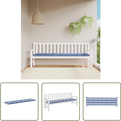 The Living Store Gartenbank-Auflage Blau&Weiß Gestreift 200x50x7 cm Stoff - Gartenbankauflage - Sitzkissen - Outdoorkissen - Gartendekoration - Balkondekoration