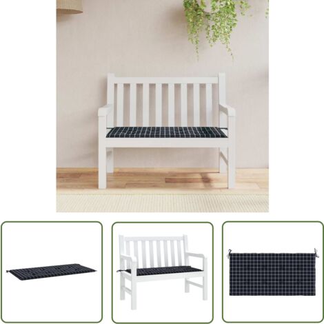 The Living Store Gartenbank-Auflage Schwarz Karomuster 120x50x3 cm Oxford-Gewebe - Gartenbankauflage - Sitzkissen - Outdoorkissen - Balkonkissen - Terrasse