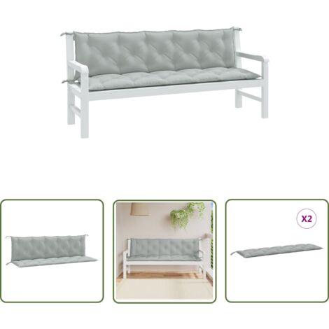 The Living Store Gartenbank-Auflagen 2 Stk. Melange Hellgrau 180x50x7 cm Stoff - Sitzkissen - Gartenkissen - Outdoorkissen - Balkonkissen - Terrasse