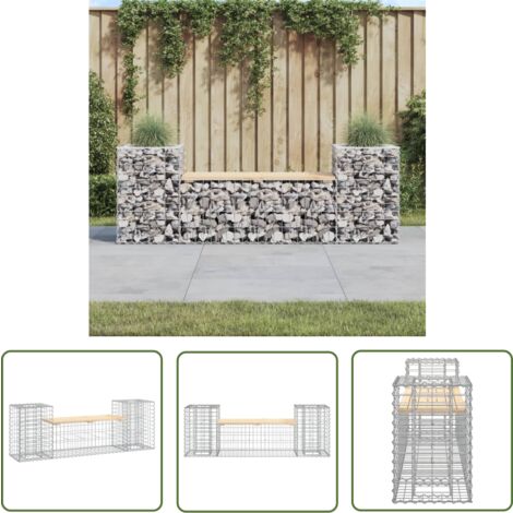 The Living Store Gartenbank aus Gabionen 183x41x60,5 cm Massivholz Kiefer - Gartenbank - Holzbank - Kiefernholz - Gabione - Gartenmöbeln