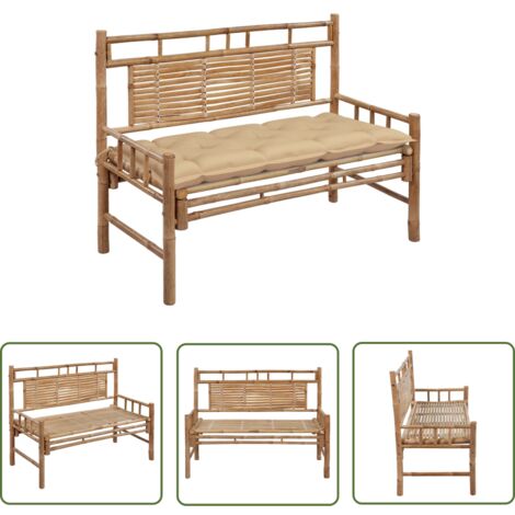 The Living Store Gartenbank mit Auflage 120 cm Bambus - Bambus Gartenbank - Gartenmöbel - Outdoor Möbel - Sitzbank - Lounge Chair